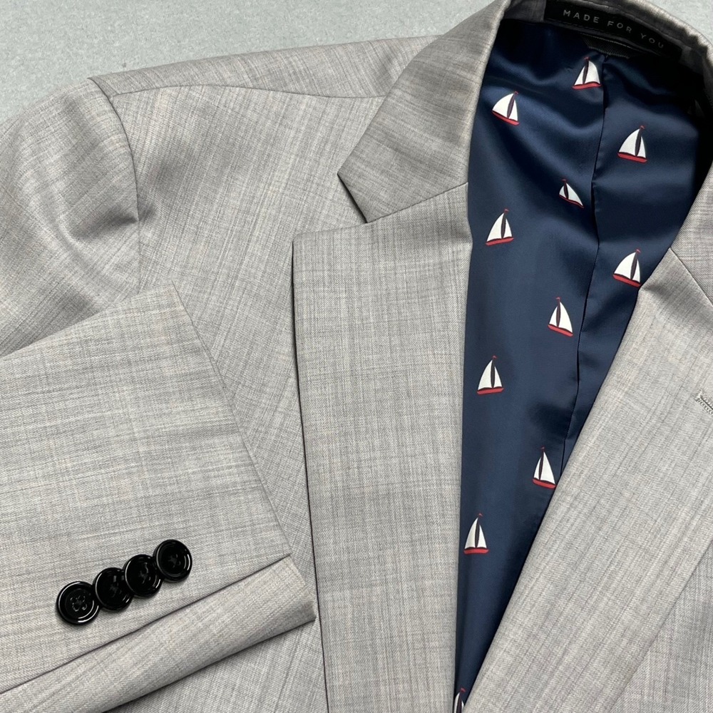 New‎ Indochino Blazer 36R Light Gray Wool Suit Jacket Sport Coat Sailboat Lining